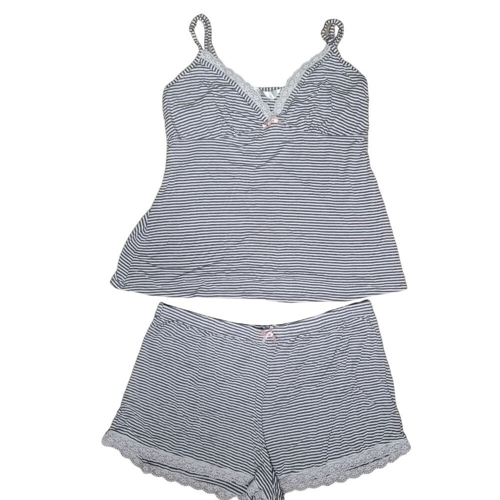 Marilyn Monroe Striped Sleep Set Cami Top & Shorts Lace Trim Soft breathable XL